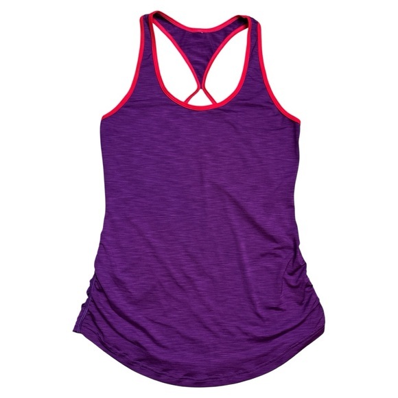 NWT, New Balance, size small Purple Tank Top with Red Trim, ruched - Picture 1 of 7